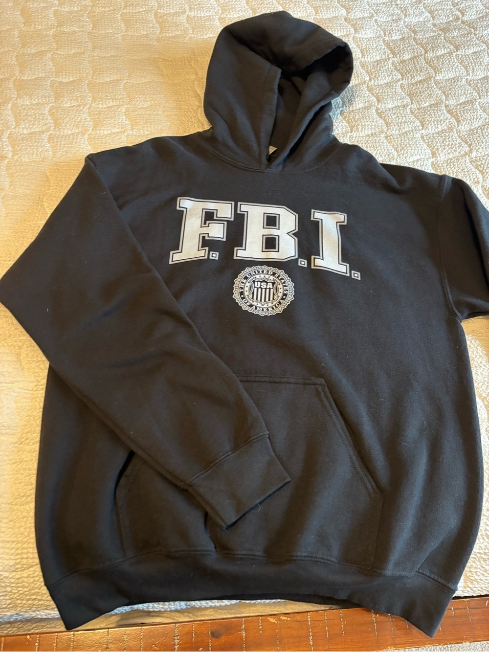 Gildan Black FBI Hooded Sweatshirt with White Logo